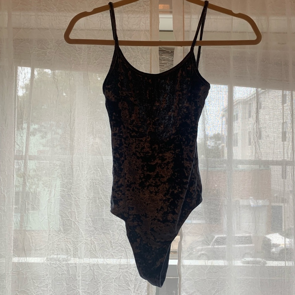 blue crushed velvet Brandy Melville thong bodysuit